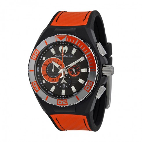 TechnoMarine Cruise Locker Chronograph Black Dial Orange Nylon and Silicone Strap Casual Men's Watch 112011B watches