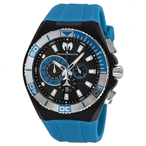 Technomarine Locker Chronograph Black Dial Stainless Steel Turquoise Silicone Men's Watch 112010 watches