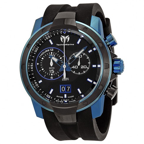 Technomarine UF6 Chronograph Black Dial Black and Blue PVD Stainless Steel Men's Watch 611004 watches