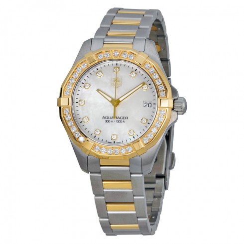 Tag Heuer Aquaracer Mother of Pearl Stainless Steel and 18kt Yellow Gold Ladies Watch WAY1353BD0917 watches