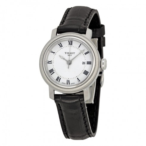 Tissot Bridgeport Automatic Silver Dial Black Leather Ladies Watch T0970071603300 watches