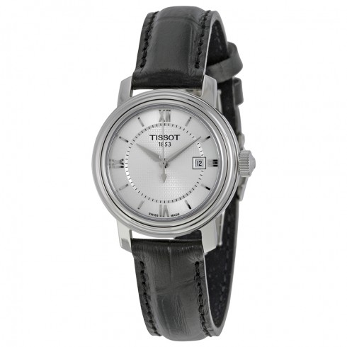 Tissot Bridgeport Silver Dial Black Leather Ladies Quartz Watch T0970101603800 watches