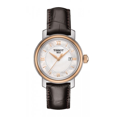 Tissot Bridgeport Quartz White Mother Of Pearl Dial Brown Leather Band Stainless Steel Case Ladies Watch T097.010.26.118.00 watches