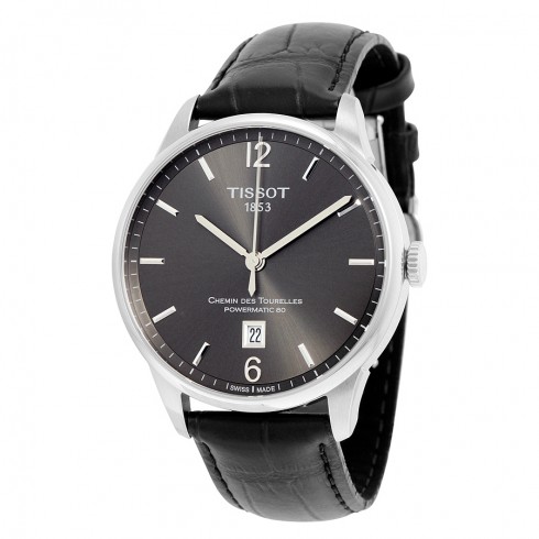 Tissot Chemin Des Tourelles Automatic Black Gunmetal Dial Black Leather Men's Watch T099.407.16.447.00 watches