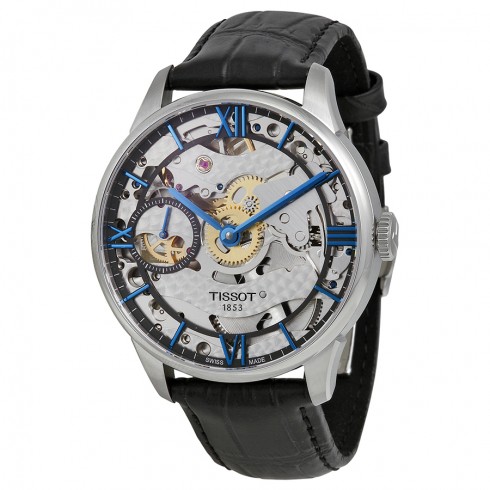 Tissot Chemin Des Tourelles Squelette Skeleton Dial Black Leather Men's Watch T0994051641800 watches