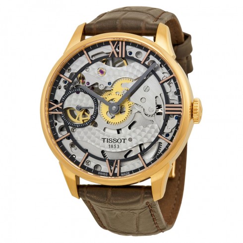Tissot Chemin Des Tourelles Squelette Skeleton Dial Brown Leather Men's Watch T0994053641800 watches