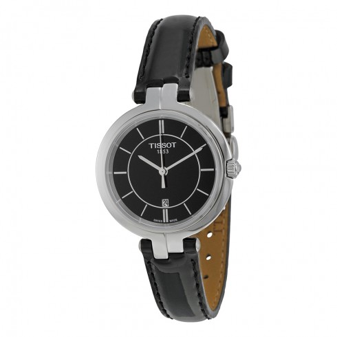 Tissot Flamingo Black Dial Black Leather Ladies Quartz Watch T0942101605100 watches