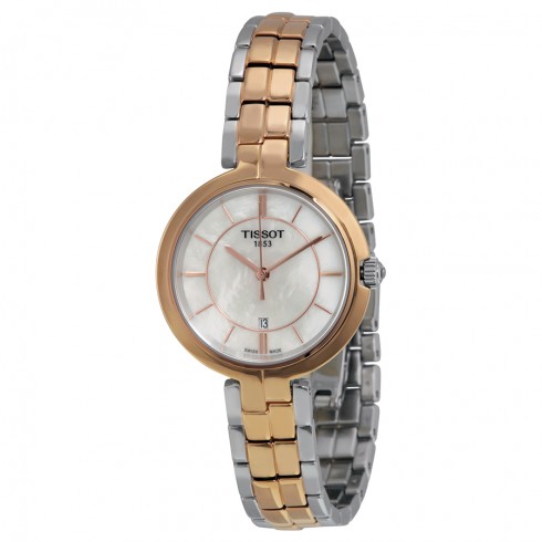 Tissot Flamingo Mother Of Pearl Dial Silver-Gold Stainless Steel Ladies Quartz Watch T0942102211100 watches
