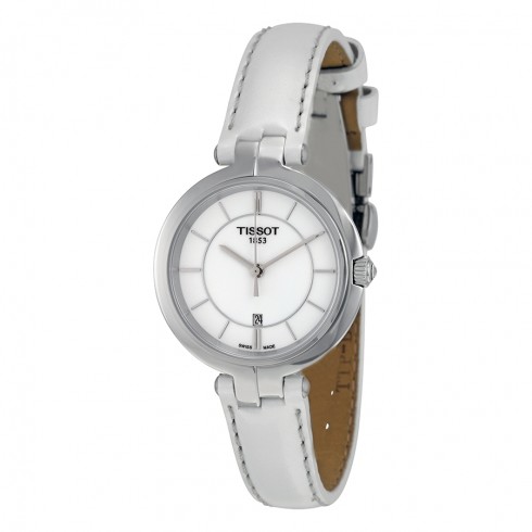 Tissot Flamingo White Dial White Leather Strap Ladies Quartz Watch T0942101601100 watches