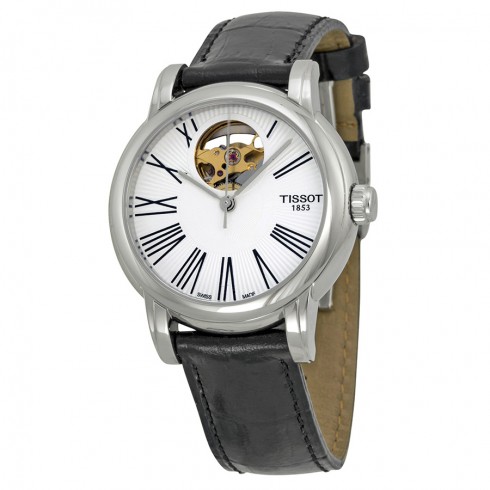 Tissot Lady Heart Silver Dial Automatic Black Leather Ladies Watch T0502071603300 watches