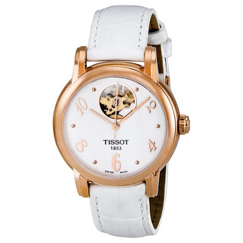 Tissot Lady Heart White Dial Automatic White Leather Ladies Watch T0502073601700 watches