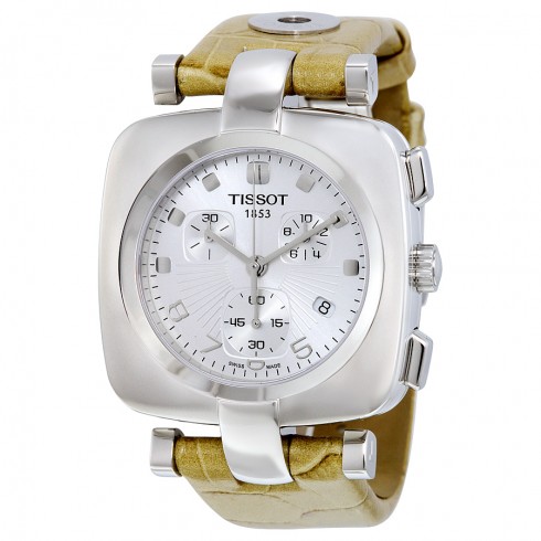 Tissot Odaci-T Chronograph Silver Dial Beige Leather Ladies Watch T0203171603700 watches