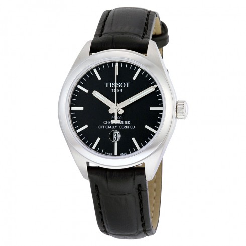 Tissot PR 100 Quartz COSC Lady Black Dial Leather Strap Watch T1012511605100 watches