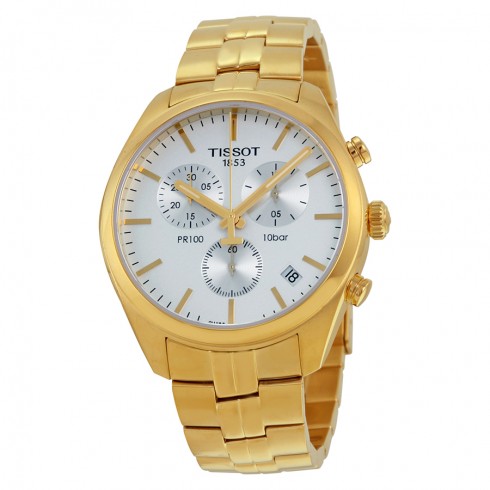 Tissot PR100 Chronograh White Dial Gold PVD Men's Watch T1014173303100 watches