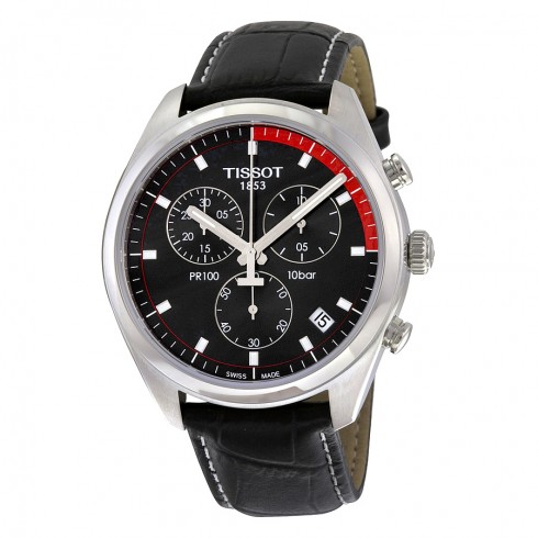 Tissot PR100 Chronograph Black Dial Black Leather Men's Watch T1014171605100 watches