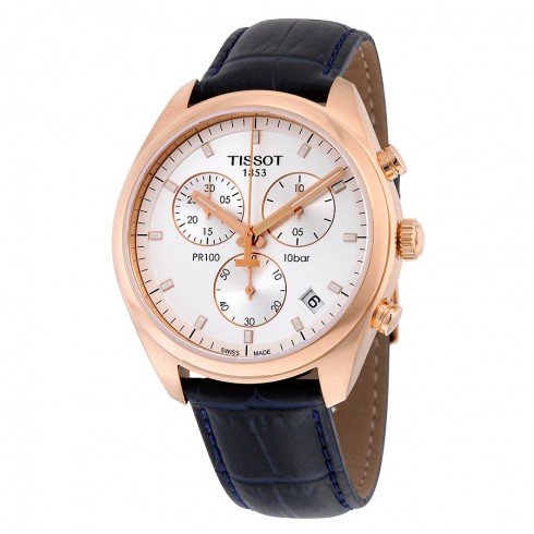Tissot PR100 Silver Dial Chronograph Black Leather Men's Watch T1014173603100 watches