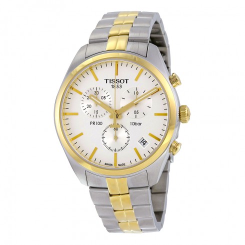 Tissot PR100 Chronograph White Dial Two-tone Men's Watch T1014172203100 watches