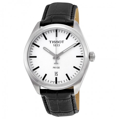 Tissot PR100 Silver Dial Black Leather Men's Watch T1014101603100 watches