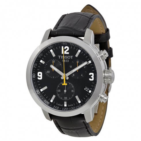 Tissot PRC 200 Chronograph Black Dial Black Leather Men's Watch T0554171605700 watches