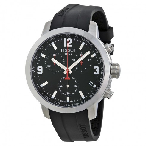 Tissot PRC 200 Chronograph Black Dial Black Rubber Men's Watch T0554171705700 watches