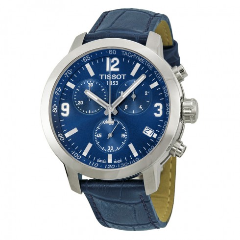 Tissot PRC 200 Chronograph Blue Dial Blue Leather Men's Watch T0554171604700 watches