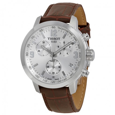 Tissot PRC 200 Chronograph Silver Dial Brown Leather Men's Watch T0554171603700 watches