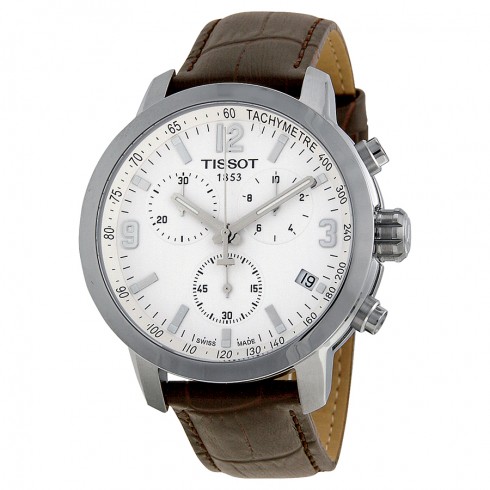 Tissot PRC 200 Chronograph White Dial Brown Leather Men's Watch T0554171601701 watches