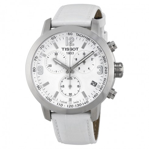 Tissot PRC 200 Chronograph White Dial White Leather Steel Men's Watch T0554171601700 watches