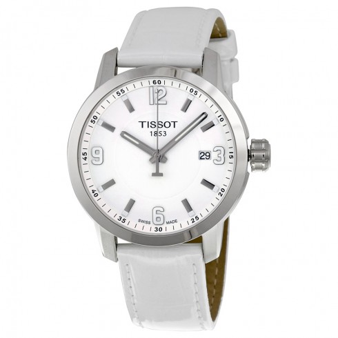 Tissot PRC 200 Quartz Silver Dial White Leather Sport Men's Watch T0554101601700 watches