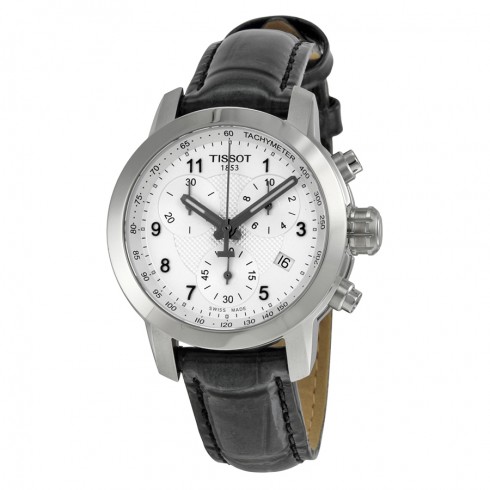 Tissot PRC200 Chronograph Silver Dial Black Leather Ladies Watch T0552171603202 watches