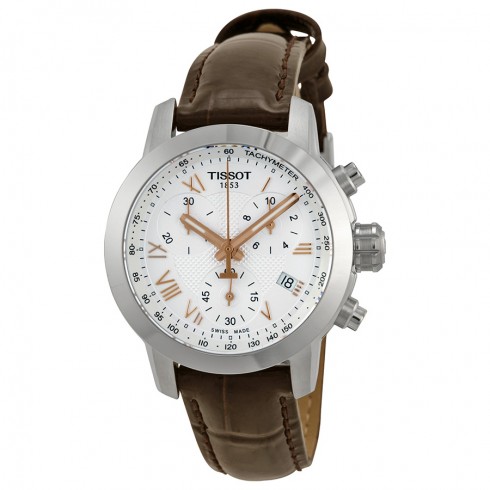 Tissot PRC200 Chronograph Silver Dial Brown Leather Ladies Watch T0552171603302 watches