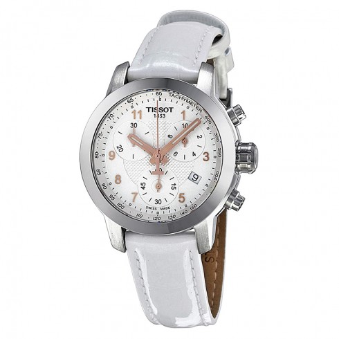 Tissot PRC200 Chronograph Silver Dial White Leather Ladies Watch T0552171603201 watches