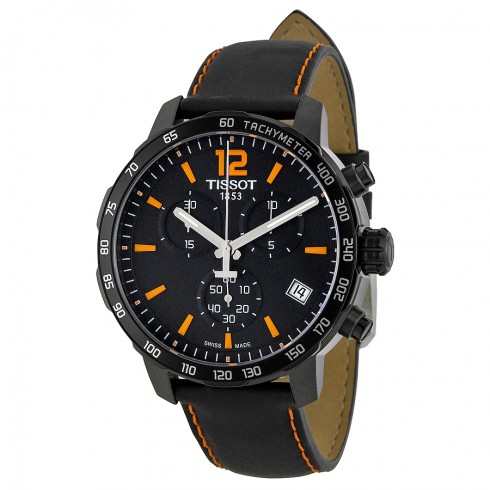 Tissot Quickster Chronograph Black Dial Black Leather Men's Watch T0954173605700 watches