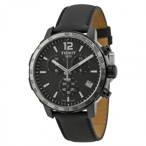 Tissot Quickster Chronograph Black Dial Black Leather Men's Watch T0954173605702 watches