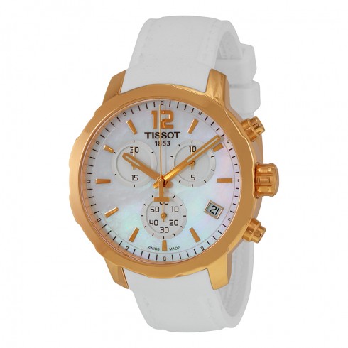 Tissot Quickster Chronograph Mother Of Pearl Dial White Silicon Band Gold-tone Steel Case Men's Sports Watch T0954173711700 watches