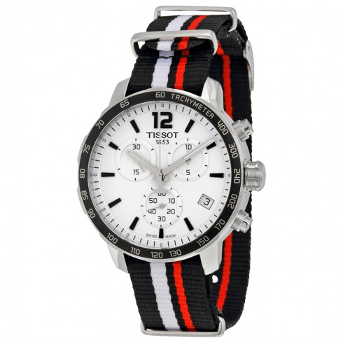 Tissot Quickster Chronograph Silver Dial Black White and Red Synthetic Band Men's Sports Watch T0954171703701 watches