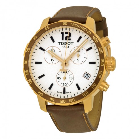 Tissot Quickster Chronograph Silver Dial Brown Leather Gold Stainless Steel Case Men's Watch T095.417.36.037.02 watches
