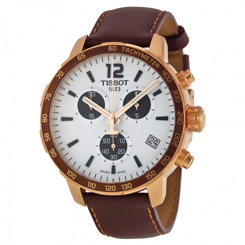 Replica Tissot Quickster Chronograph Silver Dial Brown Leather Men's Sports Watch T095.417.36.037.01 Watch