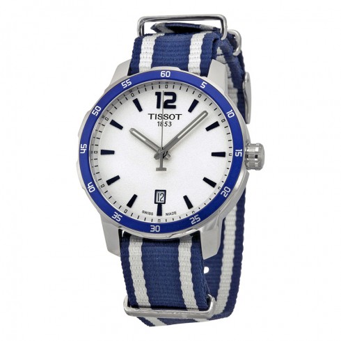 Tissot Quickster Silver Dial Blue and White Stripe Nylon Unisex Watch T0954101703701 watches