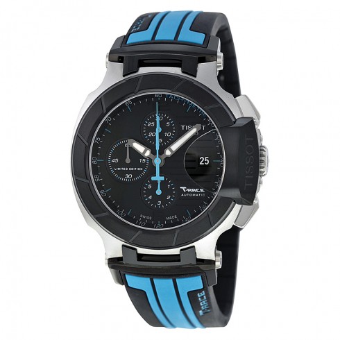 Tissot Race Automatic Chronograph Black Dial Black and Blue Silicone Rubber Men's Watch T0484272705702 watches