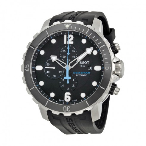 Tissot Seastar Chronograph Automatic Black Dial Black Silicone Rubber Men's Watch T0664271705702 watches
