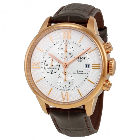 Tissot T-Classic Chemin Des Tourelles Chronograph Automatic Silver Dial Brown Leather Men's Watch T0994273603800 watches