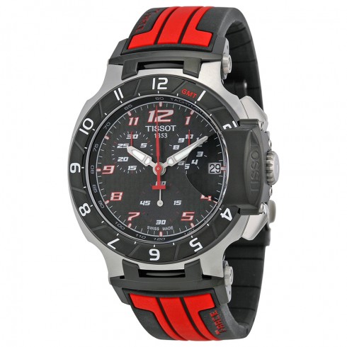 Tissot T Race Chronograph Black Dial Black and Red Silicone Men's Watch T0484172720701 watches