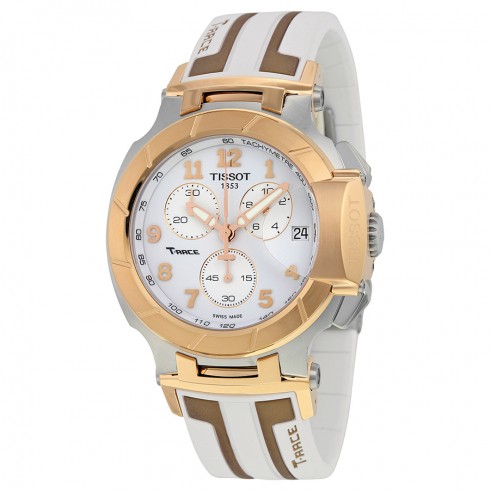 Tissot T-Race Chronograph White Dial White and Rose Gold-tone Silicone Men's Watch T0484172701200 watches