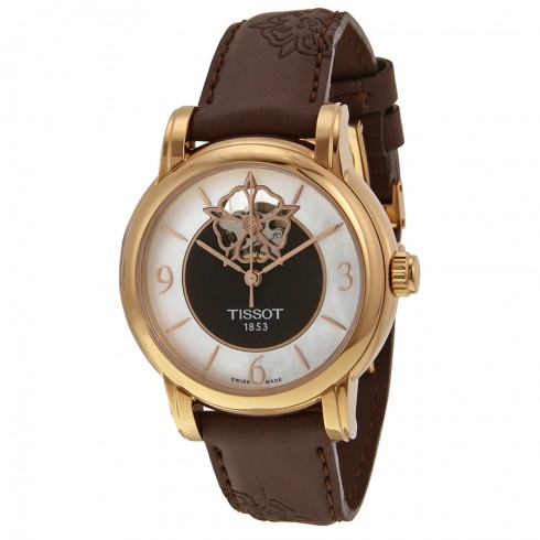 Replica Tissot T-Classic Lady Heart Automatic Mother of Pearl Dial Brown Leather Ladies Watch T0502073711704 Watch