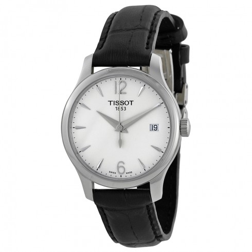 Replica Tissot T-Classic Tradition Silver Dial Black Leather Ladies Watch T0632101603700 Watch