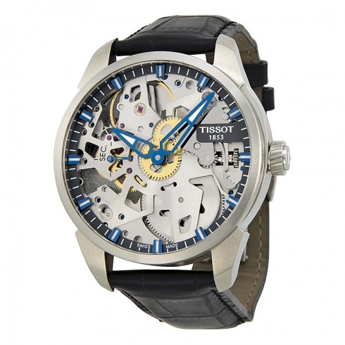 Tissot T-Complication Squelette Skeleton Dial Black Leather Men's Watch T0704051641100 watches