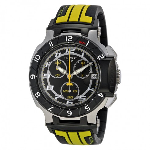 Tissot T-Race Chronograph Black Dial Black and Yellow Rubber Men's Watch T0484172705713 watches