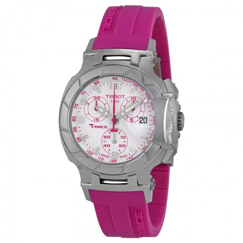 Tissot T-Race White Dial Pink Rubber Ladies Watch T0482171701701 watches