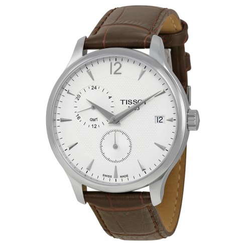 Tissot Tradition GMT White Dial Stainless Steel Brown Leather Men's Watch T0636391603700 watches